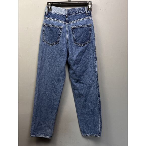 PacSun Button-Fly Patch High Rise Straight‎ Jeans Womens 23 Denim Light Blue - Picture 2 of 9